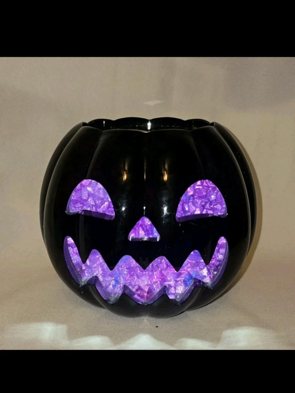 Bath & Body Works Black Halloween Pumpkin Purple Crystal LED Lit Candle Holder